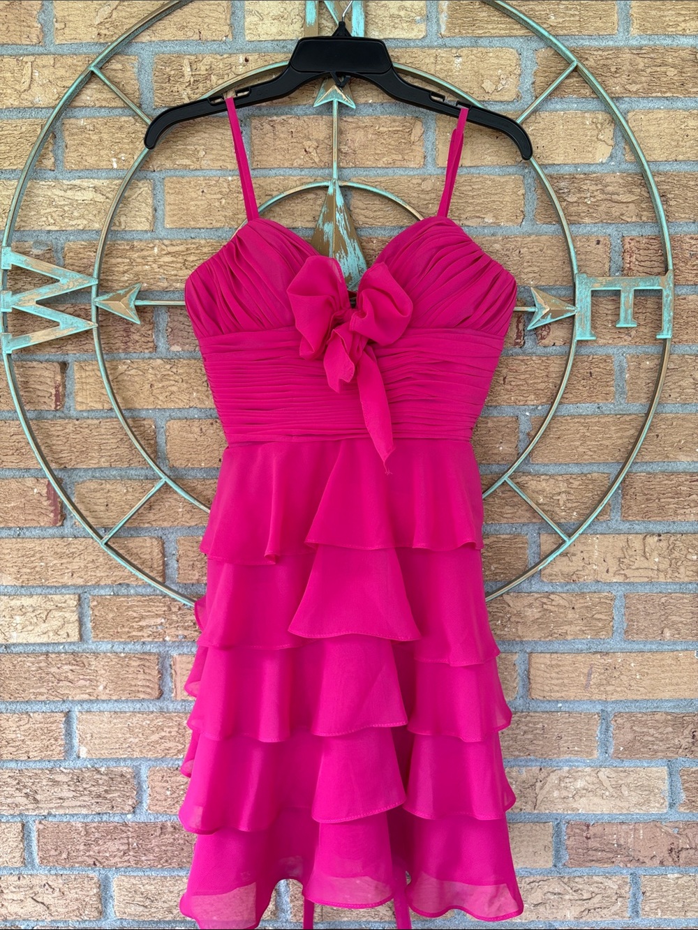 Fuchsia Tiered Ruffle Spaghetti Strap Dress